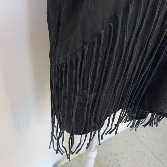 Abaca’ Tunic Womens Size 2 Black Vintage Cotton Fringe Cover Up Uneven Hemline - Picture 6 of 11